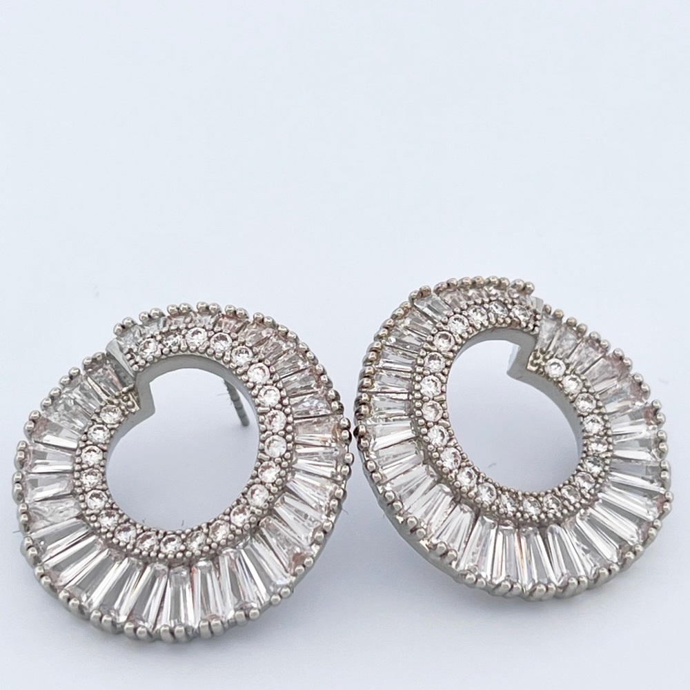 Crystal CZ Open Circle Statement Earrings - Picture 5 of 5